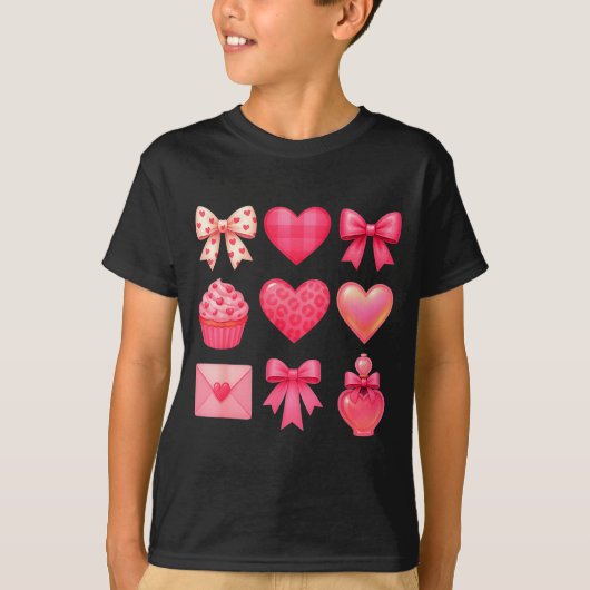 Valentines Day Hearts Leopard Coquette Bow Party W Tシャツ (正面)