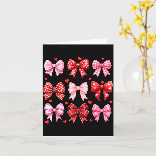 Valentines Day Hearts Leopard Coquette Bow Women G カード (黄色い花)