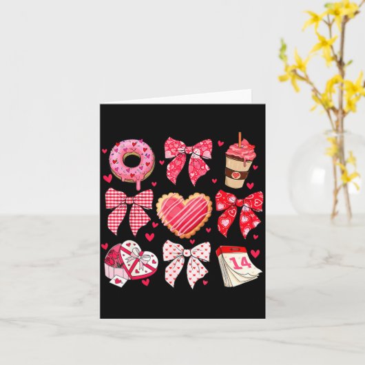 Valentines Day Hearts Leopard Coquette Bow Women G カード (黄色い花)