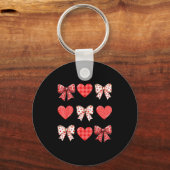 Valentines Day Hearts Leopard Coquette Bow Women G キーホルダー (正面)