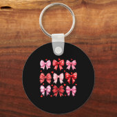 Valentines Day Hearts Leopard Coquette Bow Women G キーホルダー (正面)