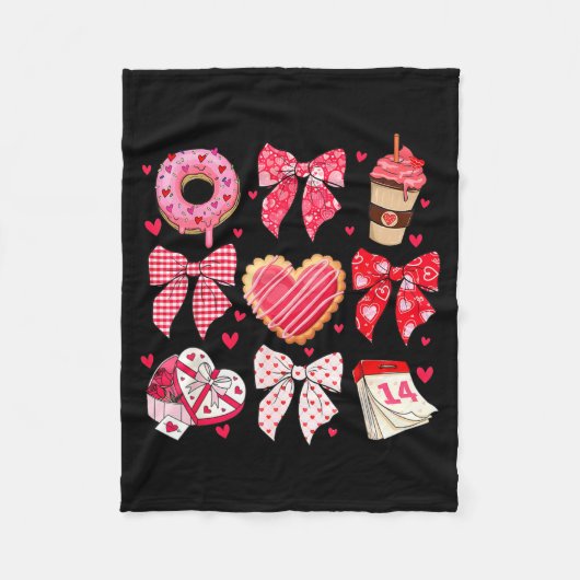 Valentines Day Hearts Leopard Coquette Bow Women G フリースブランケット (正面)