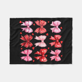 Valentines Day Hearts Leopard Coquette Bow Women G フリースブランケット (正面(横))