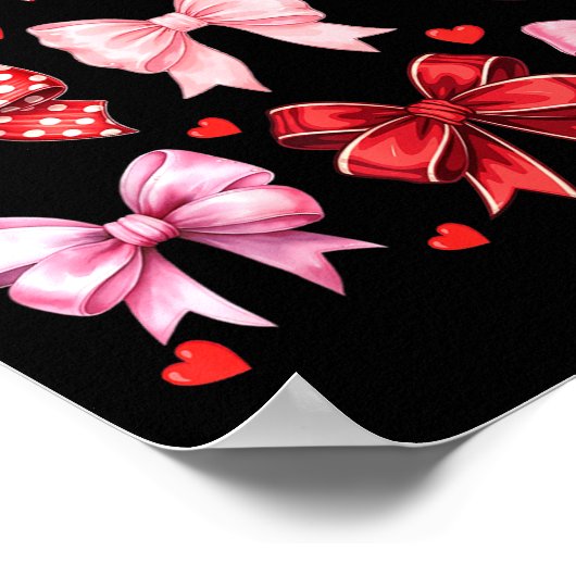 Valentines Day Hearts Leopard Coquette Bow Women G ポスター (角)