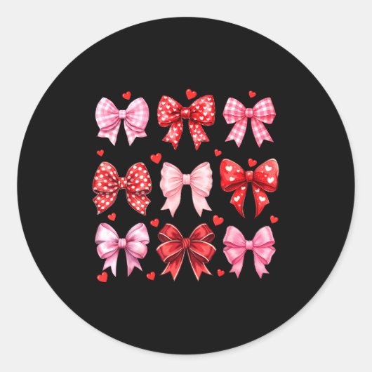 Valentines Day Hearts Leopard Coquette Bow Women G ラウンドシール (正面)