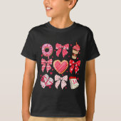 Valentines Day Hearts Leopard Coquette Bow Women G Tシャツ (正面)