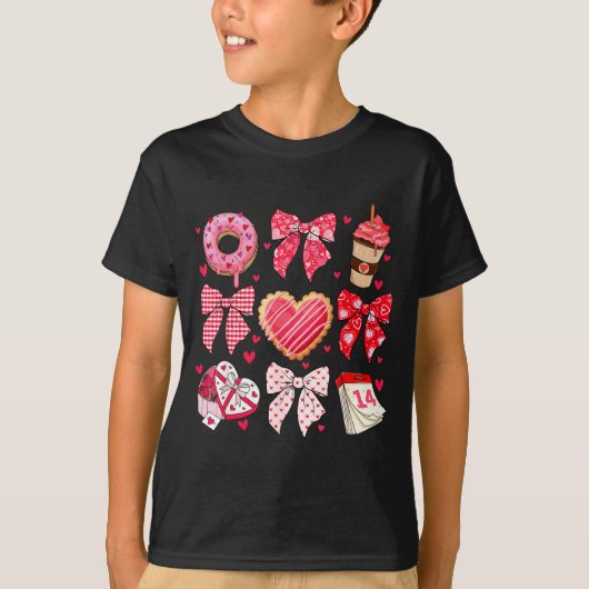 Valentines Day Hearts Leopard Coquette Bow Women G Tシャツ (正面)