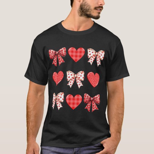 Valentines Day Hearts Leopard Coquette Bow Women G Tシャツ (正面)