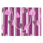 Valentine's Day hearts on striped background  ラージペーパーバッグ (裏面)