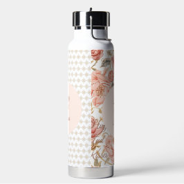 Valentine's Day,Hug and Kisses, Flowers,Gold Pixel ウォーターボトル