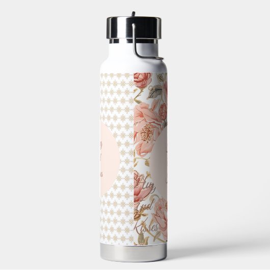 Valentine's Day,Hug and Kisses, Flowers,Gold Pixel ウォーターボトル (左面)