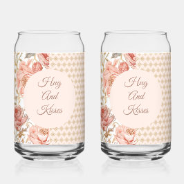 Valentine's Day, Hug and Kisses,Flowers,Gold Pixel ガラス缶