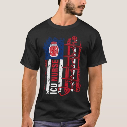 Valentines Day ICU Nurse Stethoscope American Flag Tシャツ (正面)