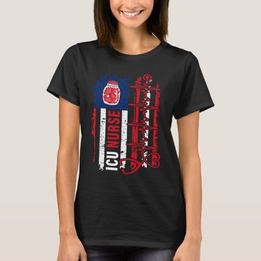 Valentines Day ICU Nurse Stethoscope American Flag Tシャツ (正面)
