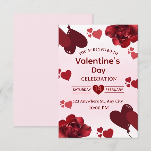 Valentine's Day Invitation Card 招待状 (正面/裏面)