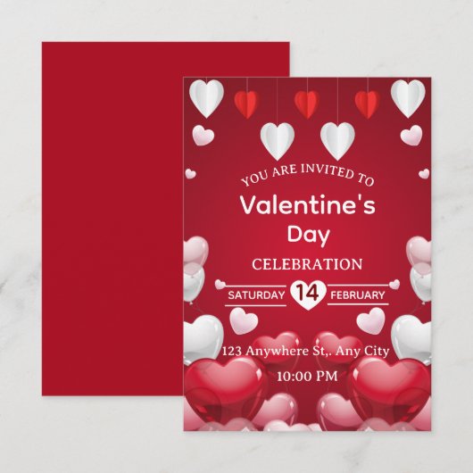 Valentine's Day Invitation Card 招待状 (正面/裏面)