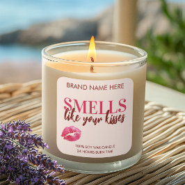 Valentine's Day Kisses Custom Pink Candle Label スクエアシール