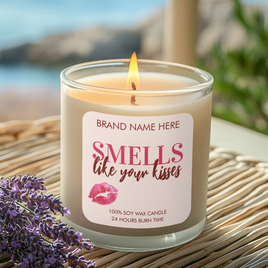 Valentine's Day Kisses Custom Pink Candle Label スクエアシール
