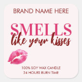 Valentine's Day Kisses Custom Pink Candle Label スクエアシール (正面)