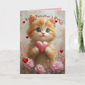Valentine's Day Kitten Red Hearts Pink Roses カード (正面)