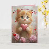 Valentine's Day Kitten Red Hearts Pink Roses カード (黄色い花)