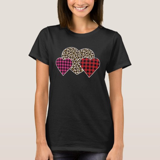 Valentines Day Leopard Buffalo Plaid Hearts Kids G Tシャツ (正面)