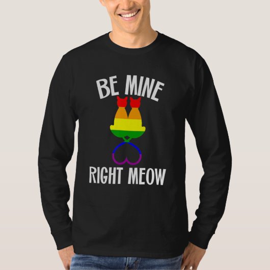 Valentine's Day Lesbian Pride Cat Be Mine Right M Tシャツ (正面)
