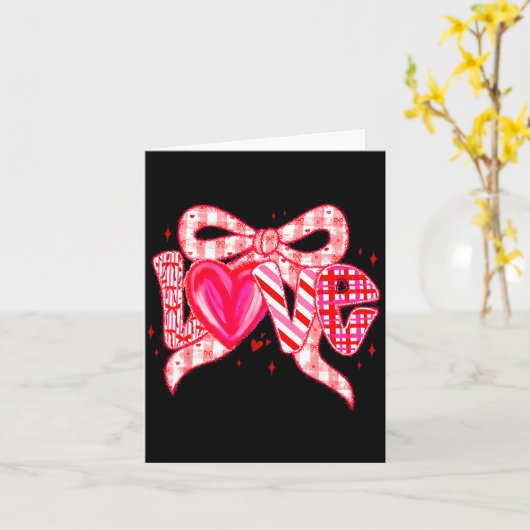 Valentines Day Love Funny Coquette Bow Checkered N カード (黄色い花)