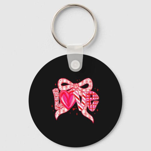 Valentines Day Love Funny Coquette Bow Checkered N キーホルダー (正面)