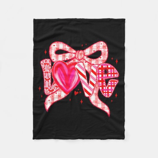 Valentines Day Love Funny Coquette Bow Checkered N フリースブランケット (正面)