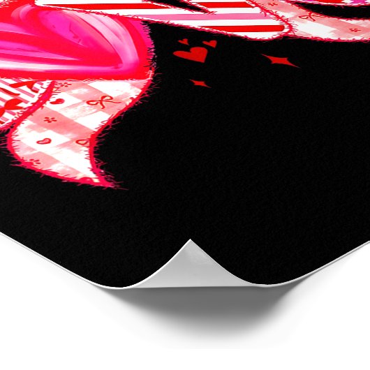 Valentines Day Love Funny Coquette Bow Checkered N ポスター (角)