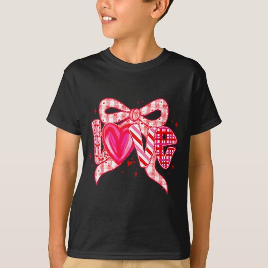 Valentines Day Love Funny Coquette Bow Checkered N Tシャツ (正面)