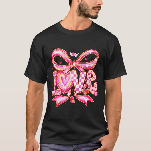 Valentines Day Love Funny Coquette Bow Checkered X Tシャツ (正面)