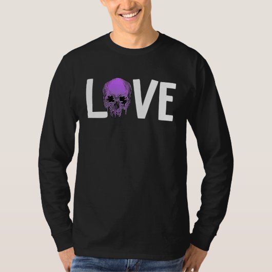 Valentine's Day LOVE GOTH Purple Skull Tシャツ (正面)