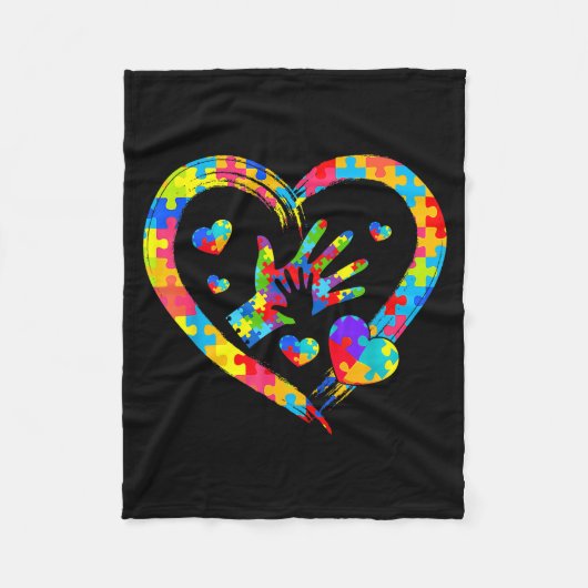 Valentines Day Love Heart Autism Awareness Puzzle  フリースブランケット (正面)
