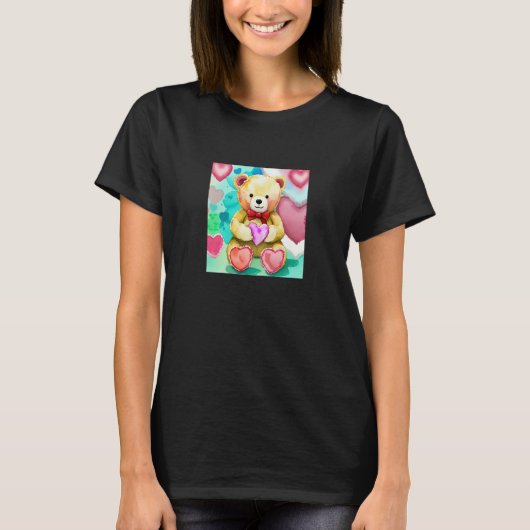 Valentine's Day Love Heart Bear Teddy Girlfriend F Tシャツ (正面)