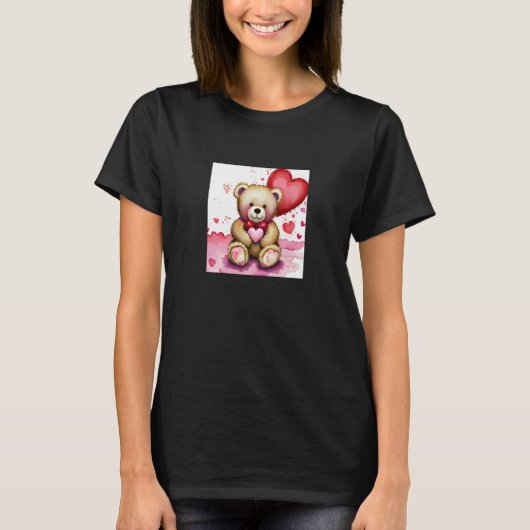 Valentine's Day Love Heart Bear Teddy Girlfriend F Tシャツ (正面)