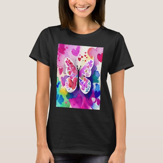 Valentine's Day Love Heart Butterfly Girlfriend Fi Tシャツ (正面)