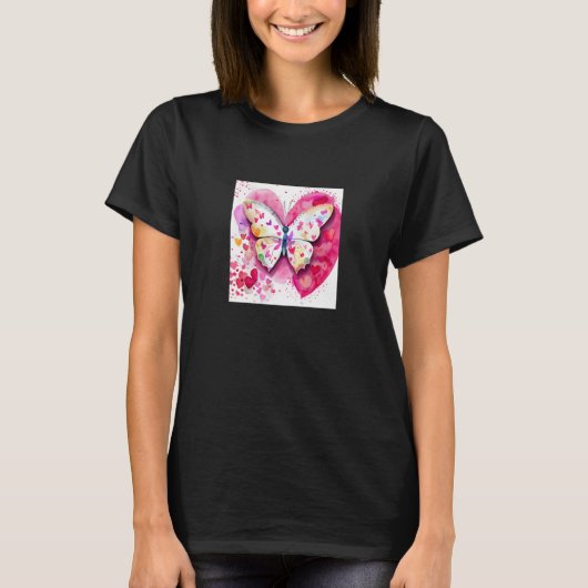 Valentine's Day Love Heart Butterfly Girlfriend Fi Tシャツ (正面)