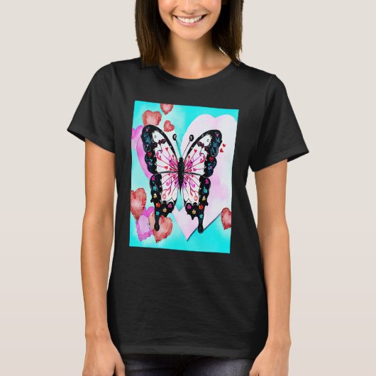Valentine's Day Love Heart Butterfly Girlfriend Fi Tシャツ (正面)