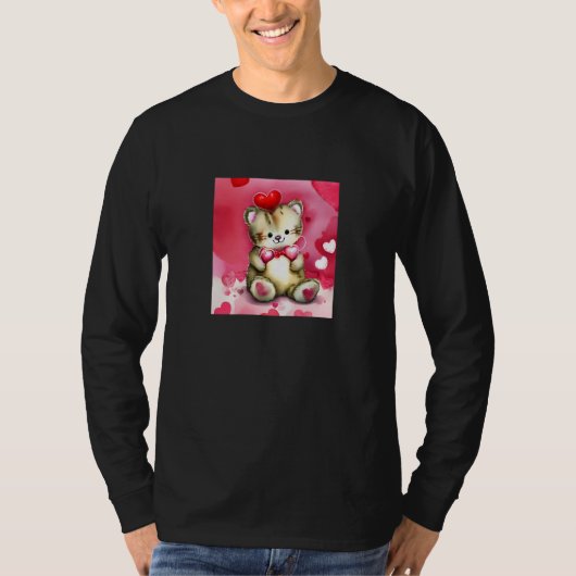 Valentine's Day Love Heart Cat Teddy Girlfriend Fi Tシャツ (正面)