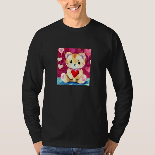 Valentine's Day Love Heart Cat Teddy Girlfriend Fi Tシャツ (正面)