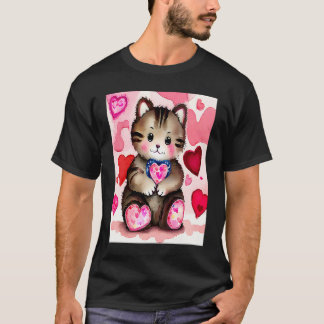 Valentine's Day Love Heart Cat Teddy Girlfriend Fi Tシャツ