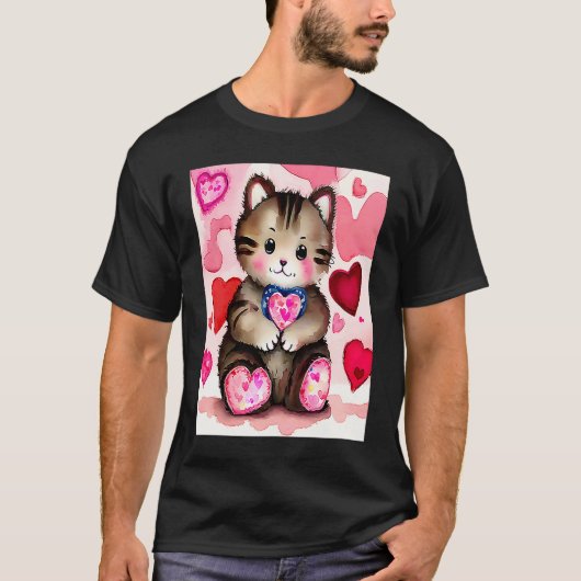 Valentine's Day Love Heart Cat Teddy Girlfriend Fi Tシャツ (正面)