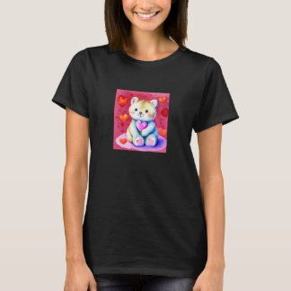 Valentine's Day Love Heart Cat Teddy Girlfriend Fi Tシャツ