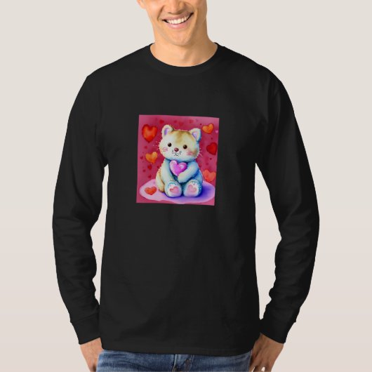 Valentine's Day Love Heart Cat Teddy Girlfriend Fi Tシャツ (正面)