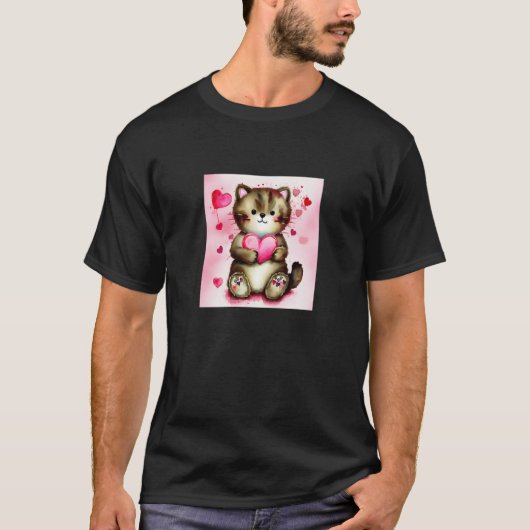 Valentine's Day Love Heart Cat Teddy Girlfriend Fi Tシャツ (正面)