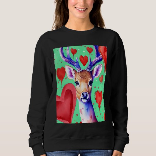 Valentine's Day Love Heart Cute Deer Girlfriend Fi スウェットシャツ (正面)