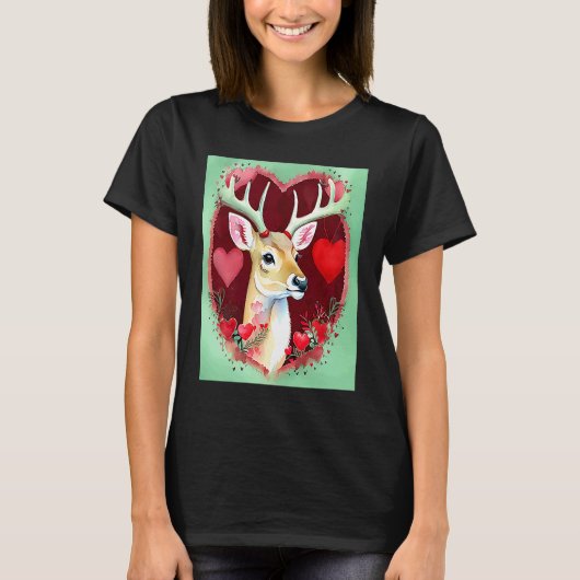 Valentine's Day Love Heart Cute Deer Girlfriend Fi Tシャツ (正面)