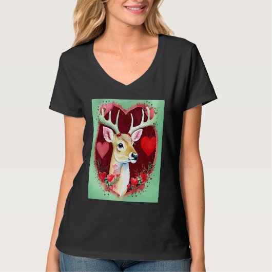 Valentine's Day Love Heart Cute Deer Girlfriend Fi Tシャツ (正面)